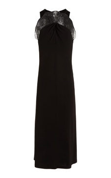Lace-Detailed Crepe Midi Dress
