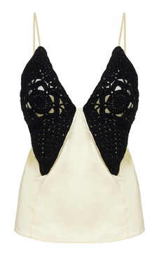 Crochet-Detailed Silk Tank Top