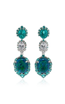 Ocean 18K White Gold, Rhodium Vermeil Opal, Tourmaline, And Diamond Earrings