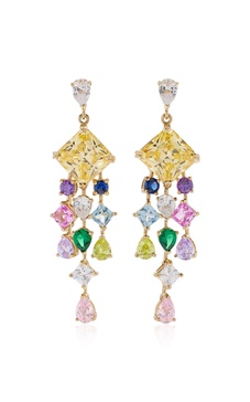 Rainbow Asscher 18K Gold, Rhodium Vermeil Multi-Gem Earrings