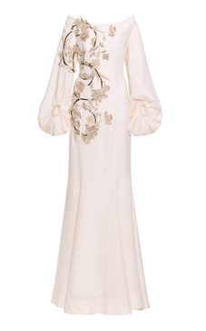 Peccana Embroidered Linen Maxi Dress