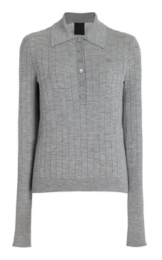 Knit Wool-Blend Polo Top