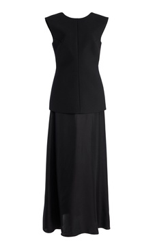 Silk-Skirt Open-Back Wool-Blend Maxi Dress
