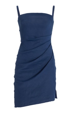 The Nadege Asymmetric Linen-Blend Mini Dress