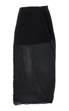 Yuki Asymmetric Plissé Georgette Midi Skirt