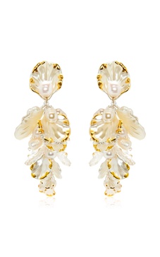 Large Mixed Petal & Pearl Drop Earrings