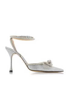 Double Bow Crystal-Embellished Glittered Pumps