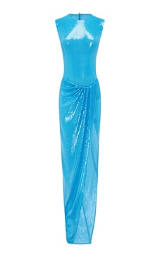 Sleeveless Ruched Sequin Embellished Gown