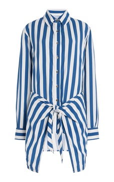 L.A. Striped Stretch-Twill Mini Wrap Shirt Dress