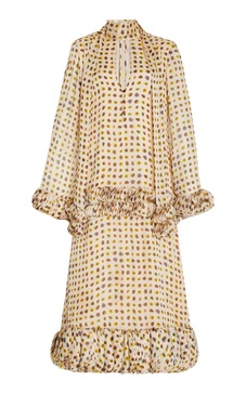 Hilana Ruffled Polka-Dot Crepe Midi Dress