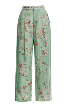 Florecer Floral Inen Straight-Leg Pants