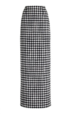 Houndstooth Linen-Blend Maxi Skirt