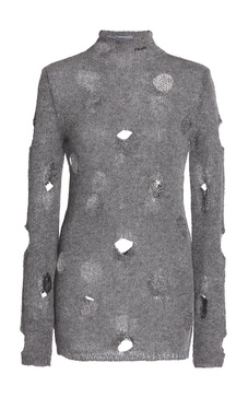 Distressed Wool Turtleneck Top