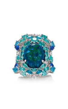 Ocean Set-Of-Three 18K White Gold, Rhodium Multi-Gem Rings 