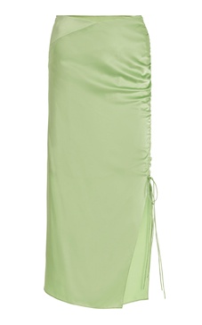 Ruched Satin Midi Skirt