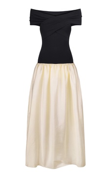 Lorraine Off-The-Shoulder Knit-Satin Combo Maxi Dress