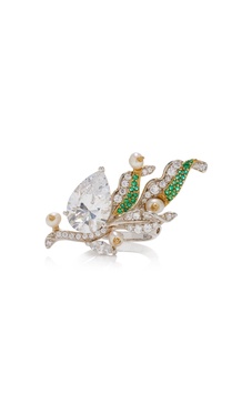 Lily of the Valley 18K Gold Vermeil Emerald, Diamond, And Pearl Ring