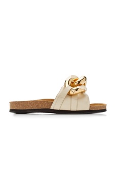 Chain-Embellished Leather Slides