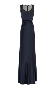 Fringed Silk-Charmeuse Maxi Dress