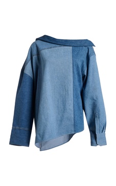 Upcycled Denim Off-the-Shoulder Top