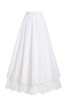 Tiered Cotton Broderie Maxi Skirt