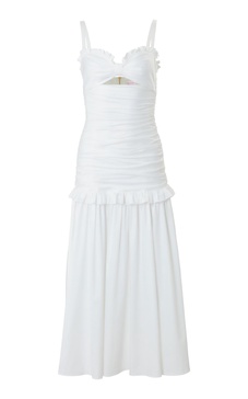 Ruffle-Detailed Cotton-Blend Midi Dress
