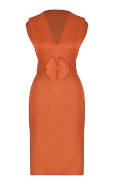 Deluci Belted Linen Midi Dress