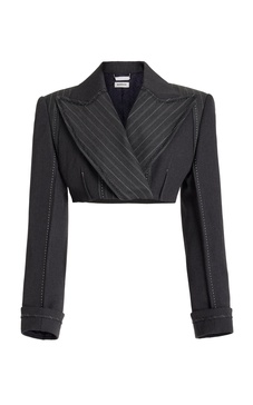 Clare Leather-Trimmed Cropped Blazer Jacket