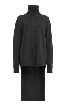 Long-Back High-Neck Wool-Cashmere Sweater