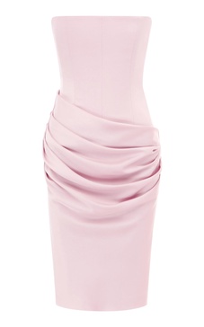 Strapless Draped Satin Crepe Midi Dress