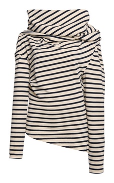 Striped Cotton Jersey Cowl-Neck Top