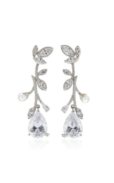 Citrus Vine 18K White Gold, Rhodium Vermeil Diamond Earrings