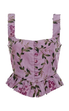 Eslabon Floral Ruffled Linen Top