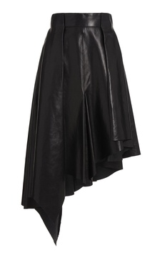Asymmetric Leather Midi Skirt