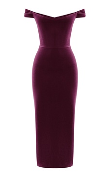 Off-The-Shoulder Velvet Corset Midi Dress