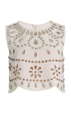 Tavy Crystal-Embellished Cutout Stretch-Crepe Crop Top