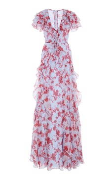 Rufffled Silk Chiffon Gown