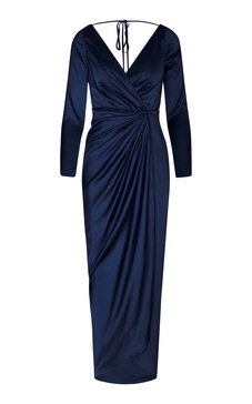 Tumbao Gathered Silk Satin Midi Dress