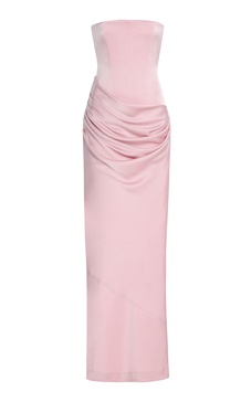 Strapless Corset-Waist Satin Gown