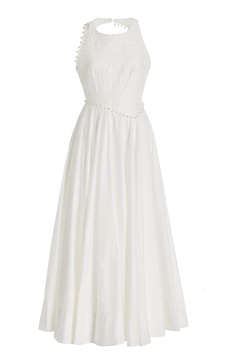 Florence Pearl-Trimmed Cotton Midi Dress