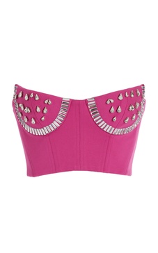 Watermelon Crystal-Embellished Cup Bustier
