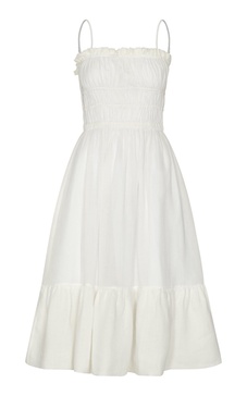 Un Romance Gathered Linen Midi Dress