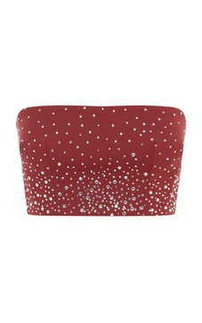 Crystal-Embellished Power Mesh Crop Top