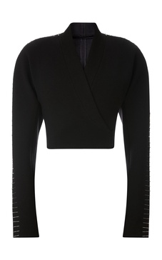 Pin-Detailed Wool-Blend Cropped Wrap Jacket