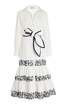 Las Cuevas Embroidered Linen Midi Dress