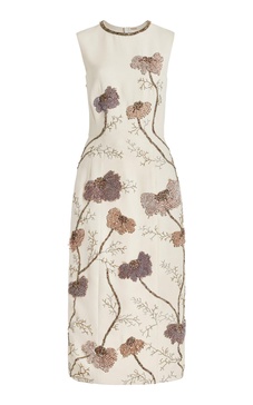 Embroidered Silk-Wool Midi Dress