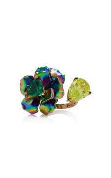 Acid Rainbow Bloom 18K Gold Vermeil, Aluminum Emerald, Quartz Ring