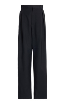Pleated Cotton Wide-Leg Pants
