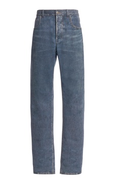 Denim-Printed Leather Trousers