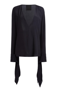 Bow-Cuff Silk Top